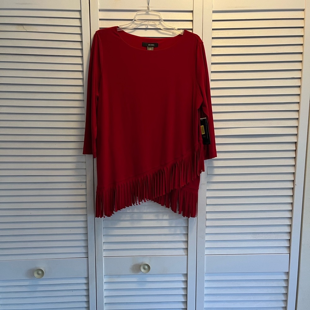 Ali Miles Vibrant Red Top with fringe. NWT 
Size L